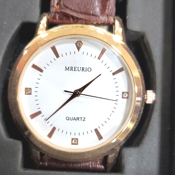 Mreurio watch NEW in box Men's rose gold faux Alligator brown leather strap - Picture 2 of 7